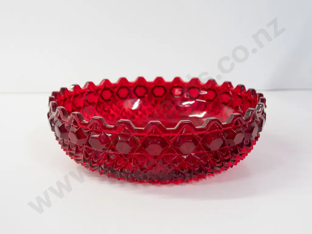 vintage red hobnail pattern glass bowl H-65 D-220 Image 1++