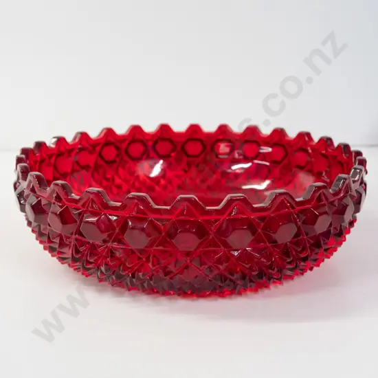 vintage red hobnail pattern glass bowl H-65 D-220