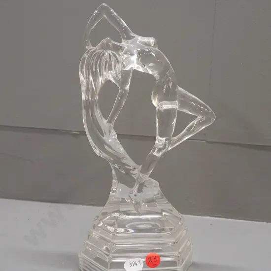 moulded clear glass deco style dancing woman figure, no maker's marks. H-250