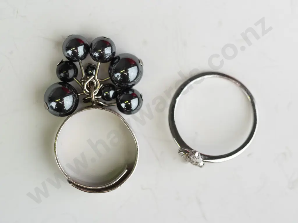 2x sterling  silver rings both stamped 925 - 1 with snake & i with 7 baubles Image 1++