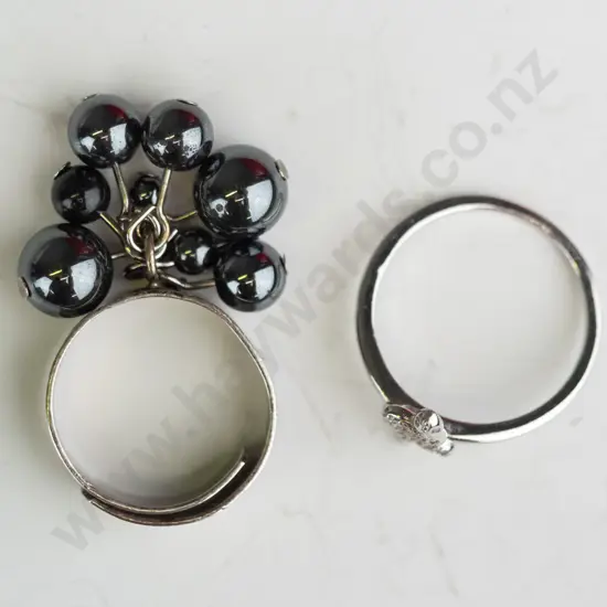 2x sterling  silver rings both stamped 925 - 1 with snake & i with 7 baubles