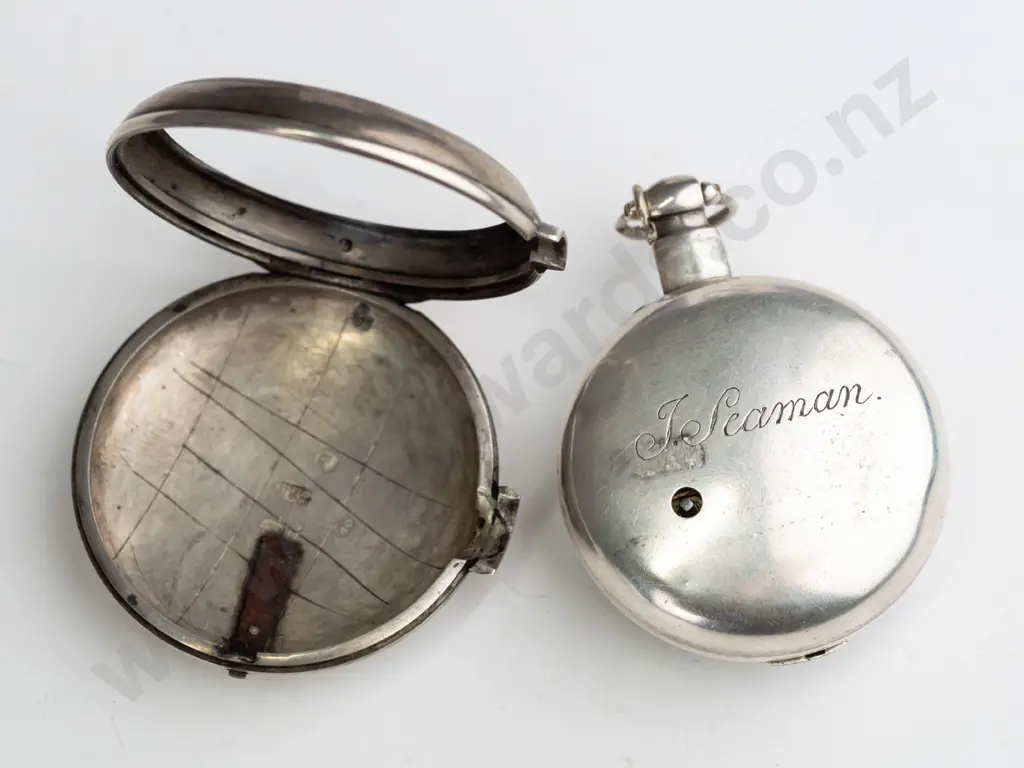 silver pocket watch in case stamped lion, crown, h, MB Image 1++