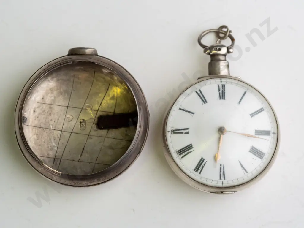 silver pocket watch in case stamped lion, crown, h, MB Image 1++