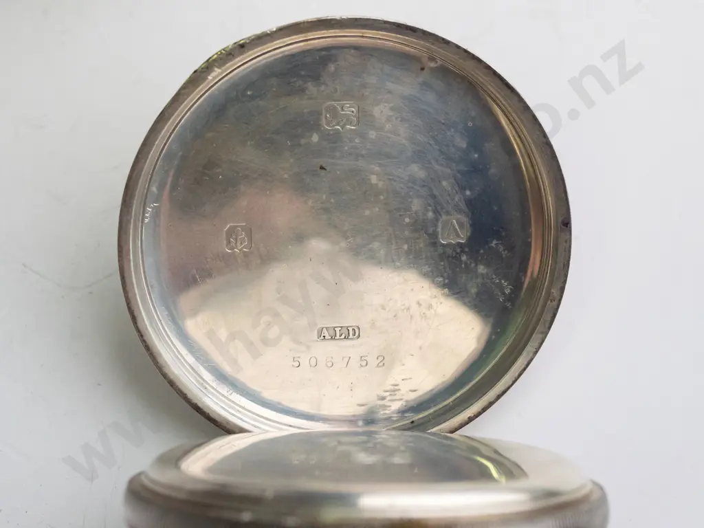 sterling silver pocket watch 'Waltham USA.- anchor, A, ALD - 506752 in leather pouch Image 1++