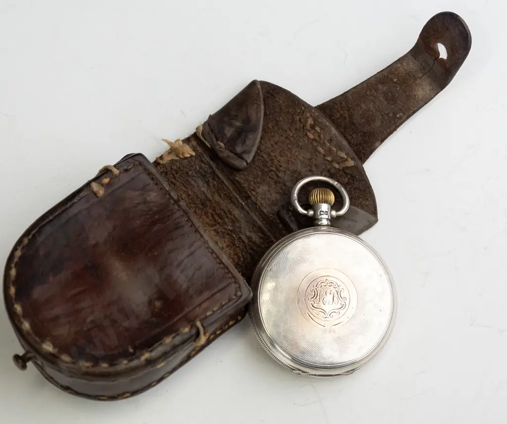 sterling silver pocket watch 'Waltham USA.- anchor, A, ALD - 506752 in leather pouch Image 1++