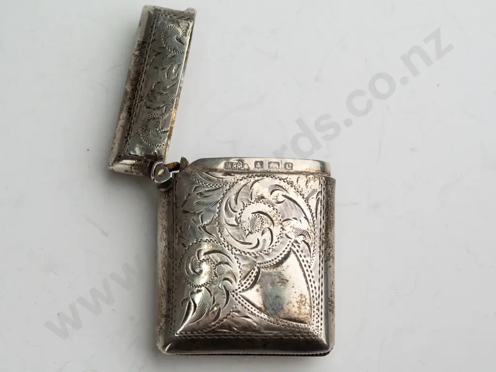 sterling silver vesta case stamped M Bros anchor, lion, C Image 1++
