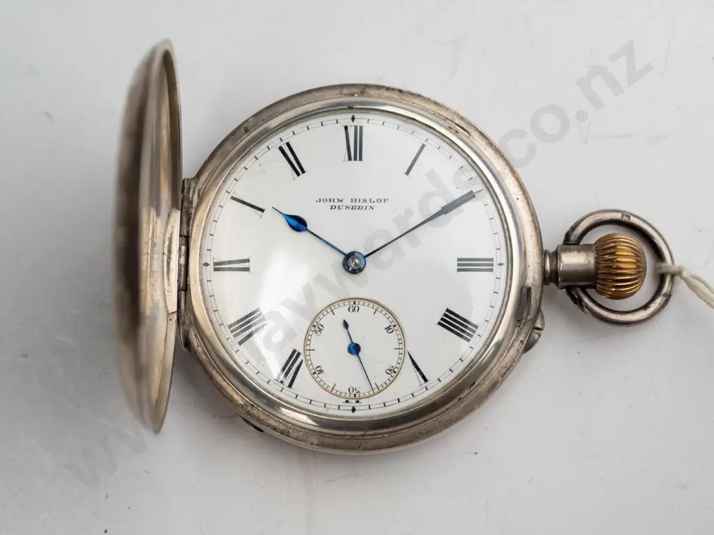 sterling silver pocket watch 'John Hislop Dunedin' stamped lion, cross, D - 77833 Image 1++