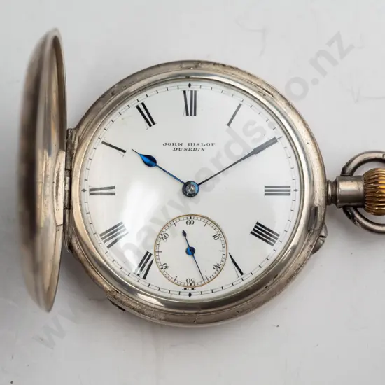 sterling silver pocket watch 'John Hislop Dunedin' stamped lion, cross, D - 77833