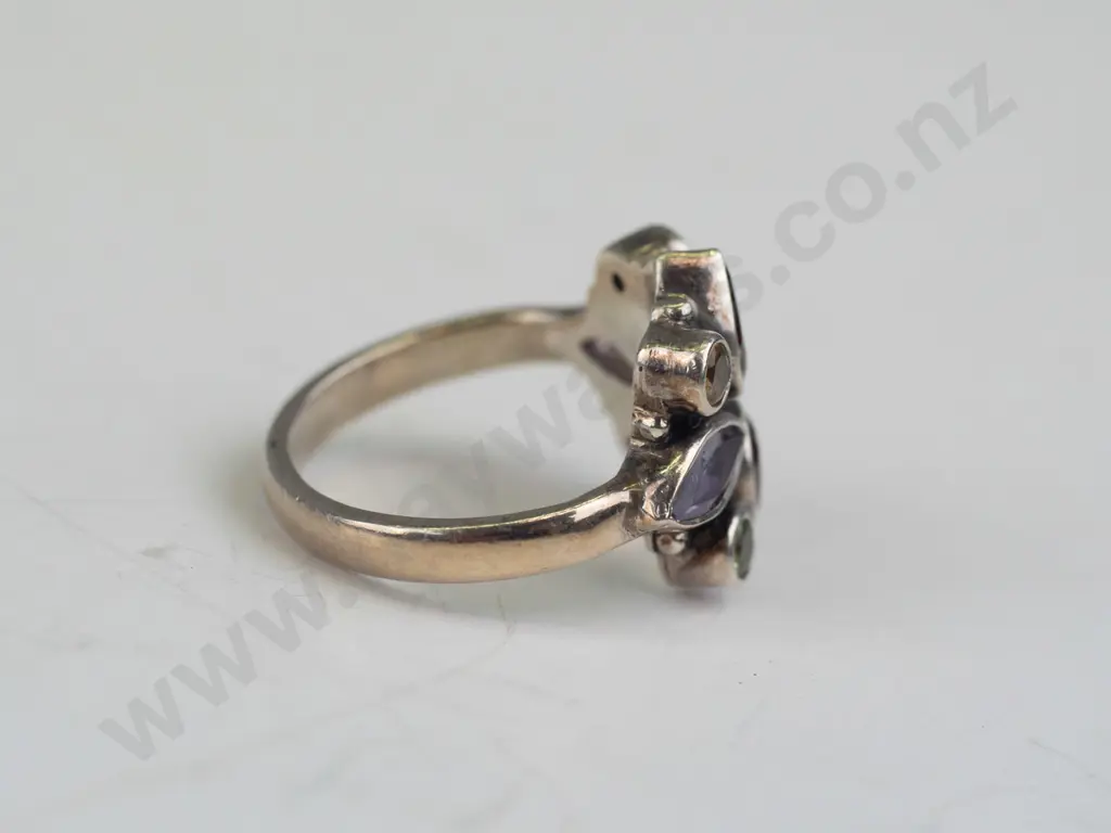 garnet, amethyst, citrine & peridot silver ring stamped 925 Image 1++