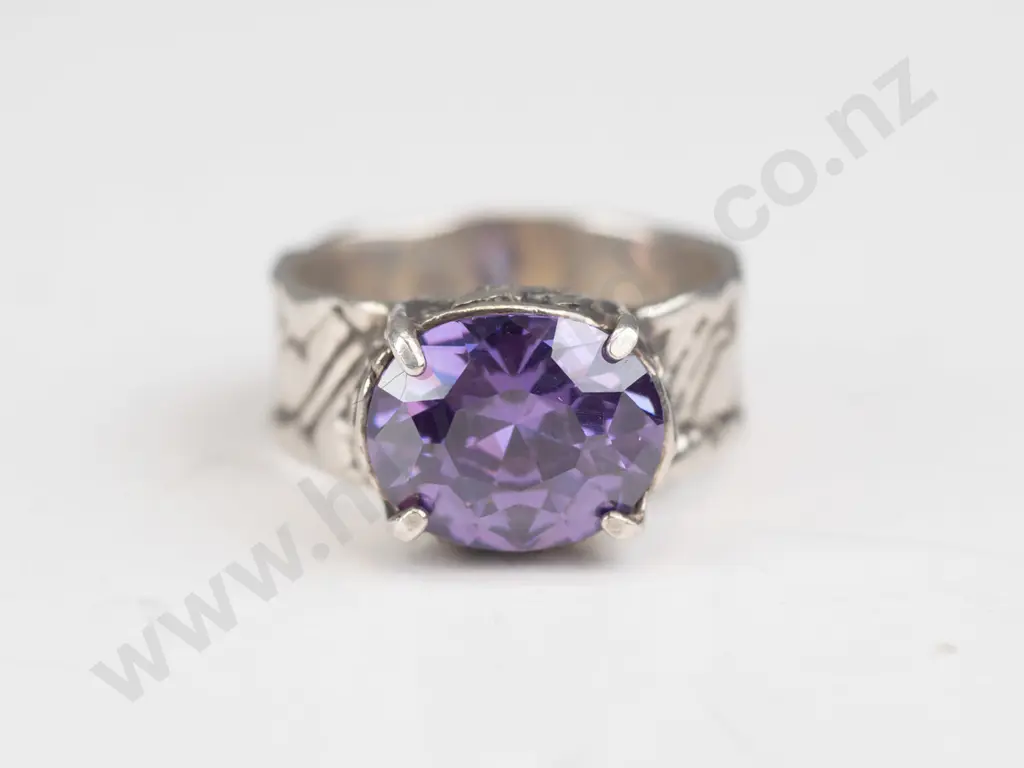silver purple stone ring stamped 925 Image 1++