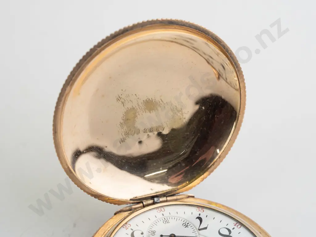 Waltham RG Hunter 1892 model "Vanguard" 14ct plated pocket watch - diamond endstones, jewelled barrel Image 1++