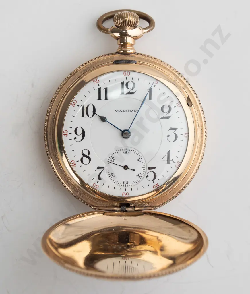 Waltham RG Hunter 1892 model "Vanguard" 14ct plated pocket watch - diamond endstones, jewelled barrel Image 1++