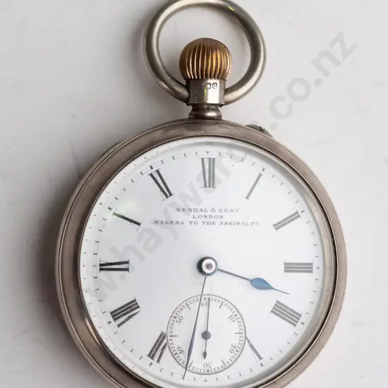 sterling silver pocket watch alty b'Kendall & Dent London makers to the admiralty' lion, cross R