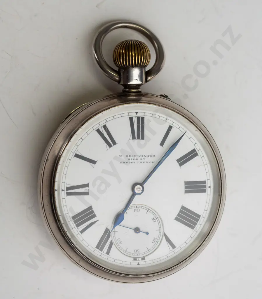 sterling silver pocket watch 'K Grieshaber High St Christchurch' - lion, anchor t [?] 608 Image 1++