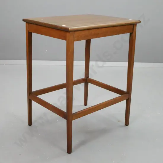 mahogany side table with square section base on square tapered legs, fading to top H630 W490 W390