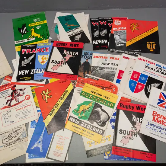 assorted New Zealand rugby programs, mostly 1950s and 1960s, some later, South Africa, England, etc.