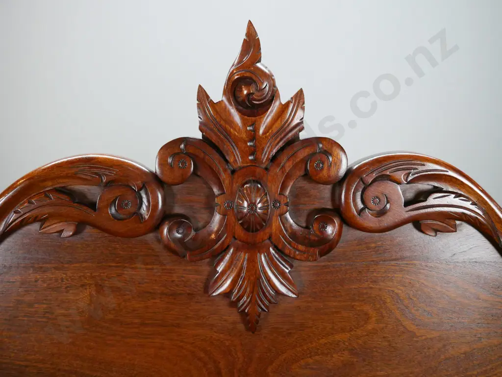 mahogany reproduction carved backed chiffonier, shelf with turned support, above long shaped drawers, Image 1++