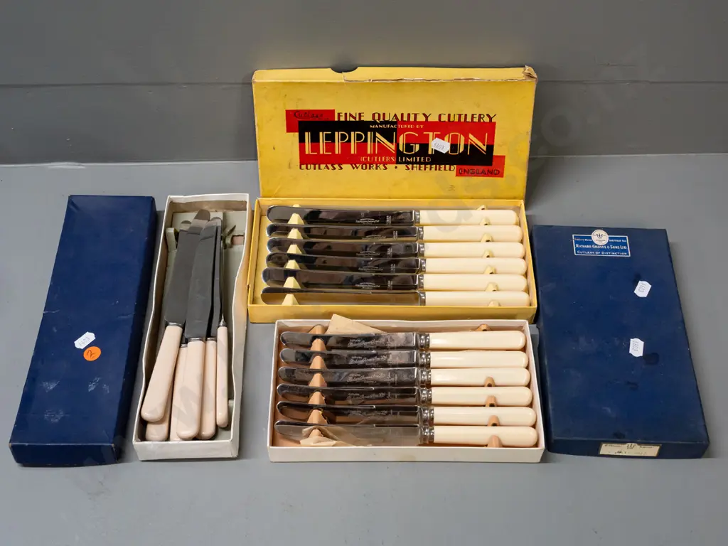 3 sets of 6 faux bone handled knives with bones, different sizes, larger are L-240 Image 1++