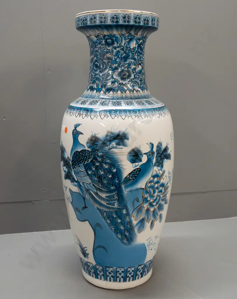 large floral vase with peacocks and floral with enamelled gilded decoration, no maker's marks H-630 Image 1++