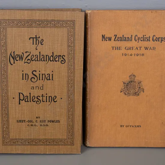 2x NZ military histories pub 1922: New Zealand Cyclist Corps 1914-1918 and The New Zealanders in Sinai and Palestine -