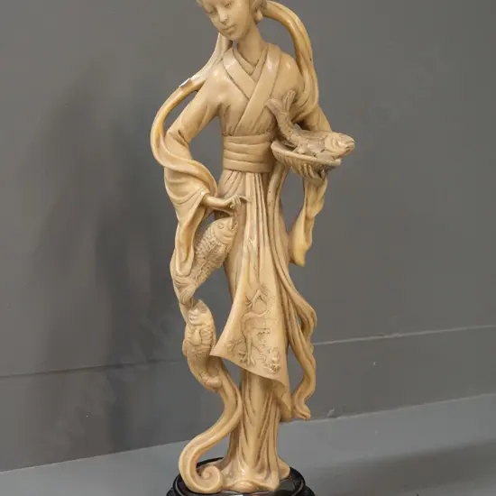 composite Japanese style female figure with dragon and fish motifs H-500 D-130 at base.