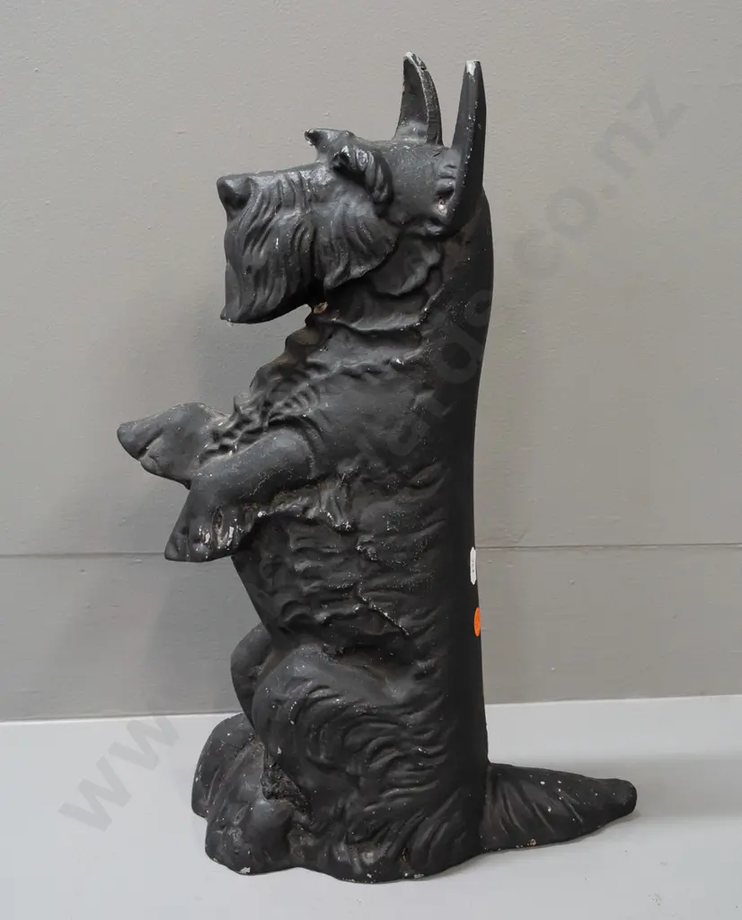 black painted cast metal scottie dog door stop - with Made in New Zealand label. Some paint loss H-380 W-230 Image 1++