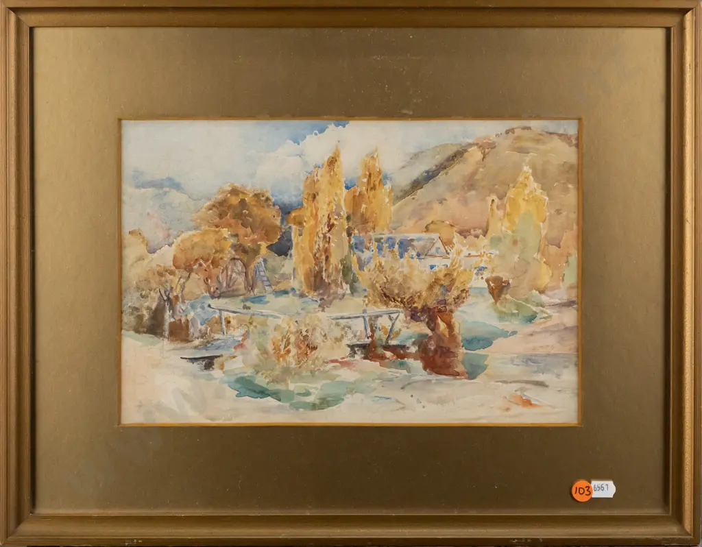 unsigned framed watercolour - landscape H200 W310 Image 1++