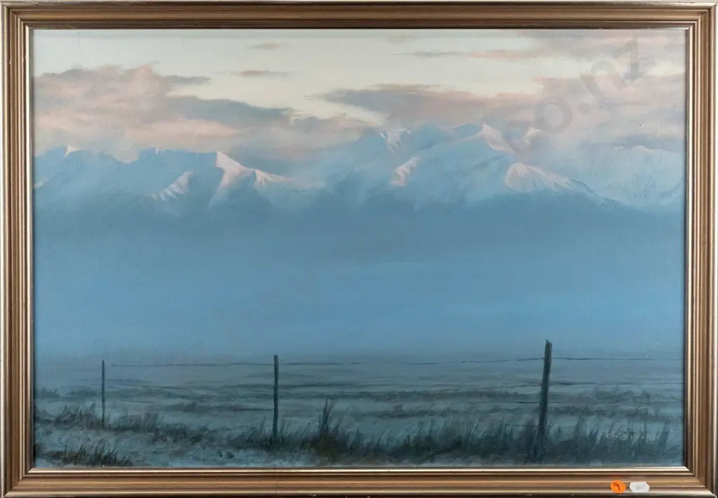 C Hughes '84 - fraed acrylic "Morning mist on the Wanaka Road" H400 W590 Image 1++