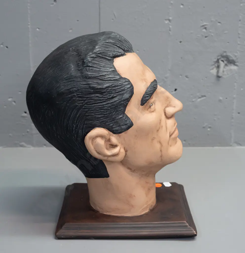 cast plaster milliner's stand, gents head, front corner repair to base, some paint fleck H310 Image 1++