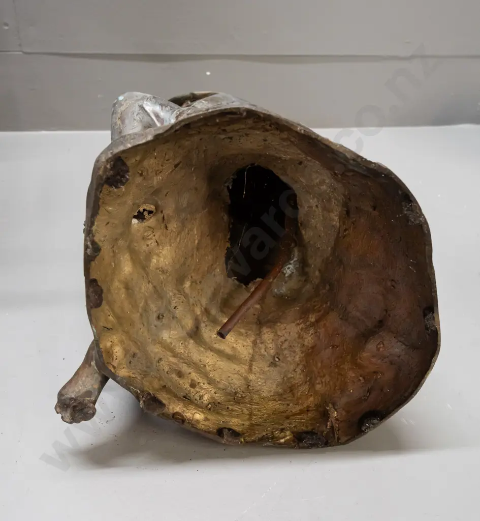 cast metal boy figure, ex water feature, has some fountain piping - wear and marks H-480 W-240 Image 1++