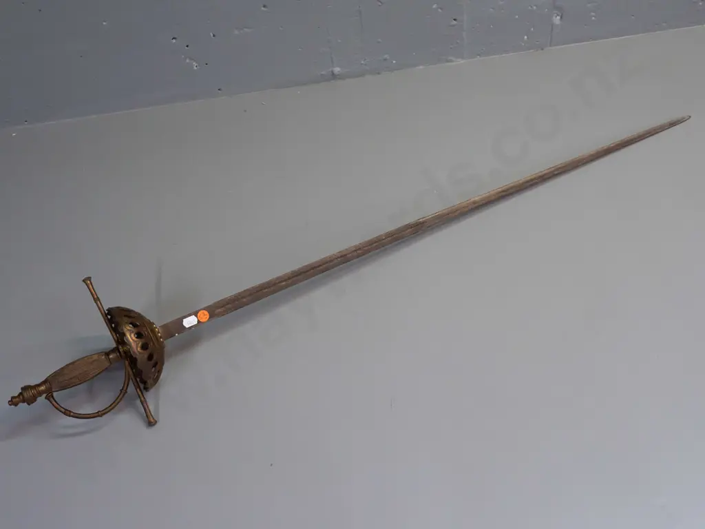 decorative sword with cast brass hilt and handle with classical water carrier motif, pierced and cast basket, Image 1++