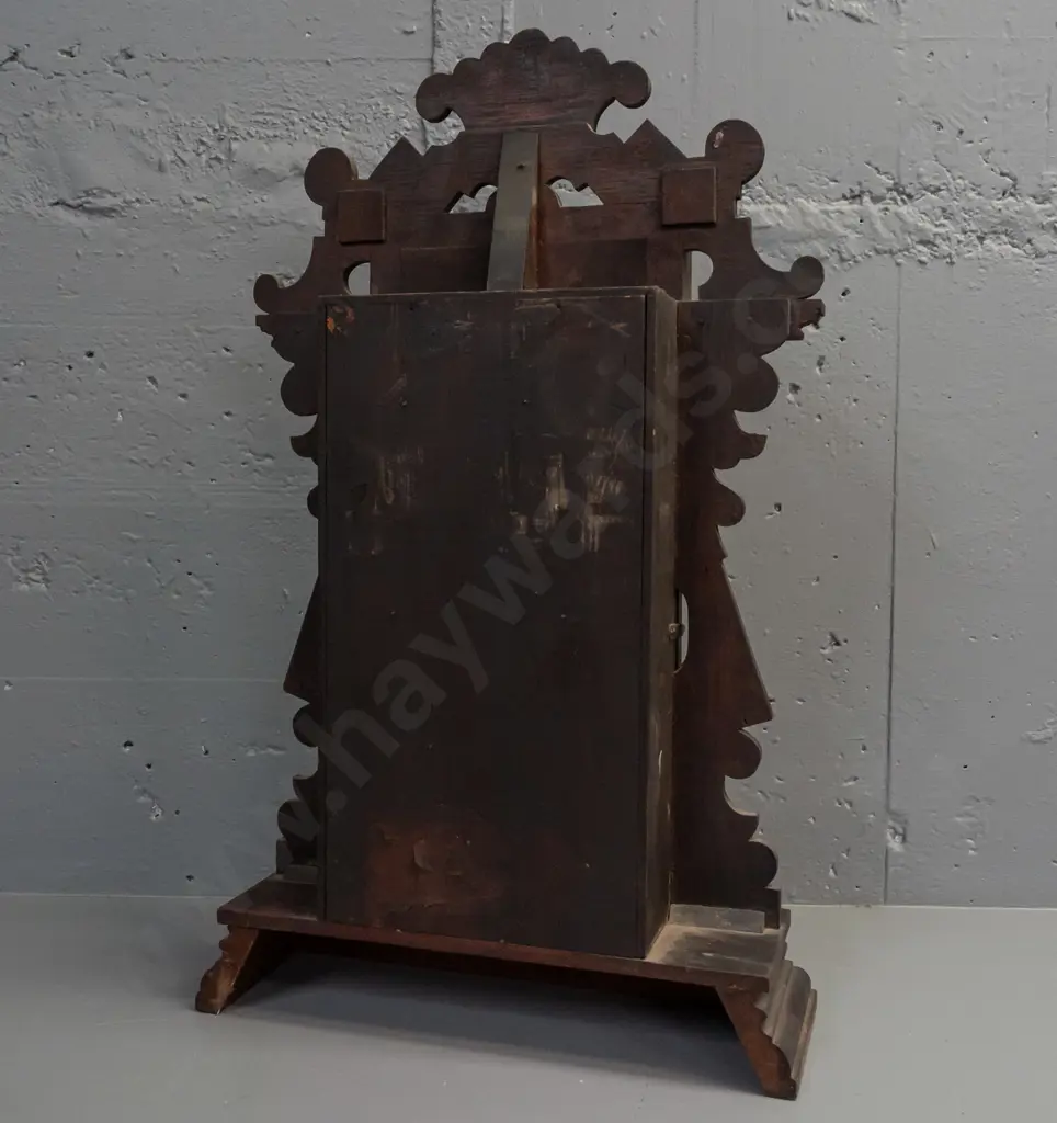 Ansonia mantle clock, carved & pierced decoration, glazed & etch glass door. H625 W380 - not going Image 1++