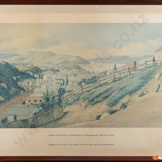 framed historic Dunedin print  H275 W460 (fading, foxing)