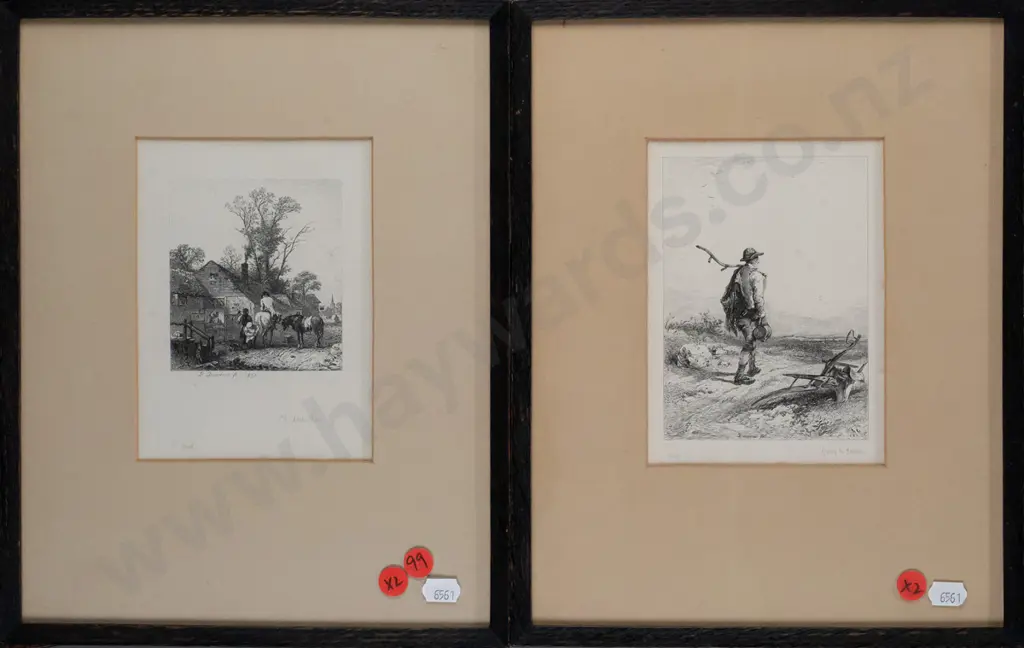 2x vintage engravings "Going to Labour", "The Lost Shoe" (both have very slight foxing) Image 1++
