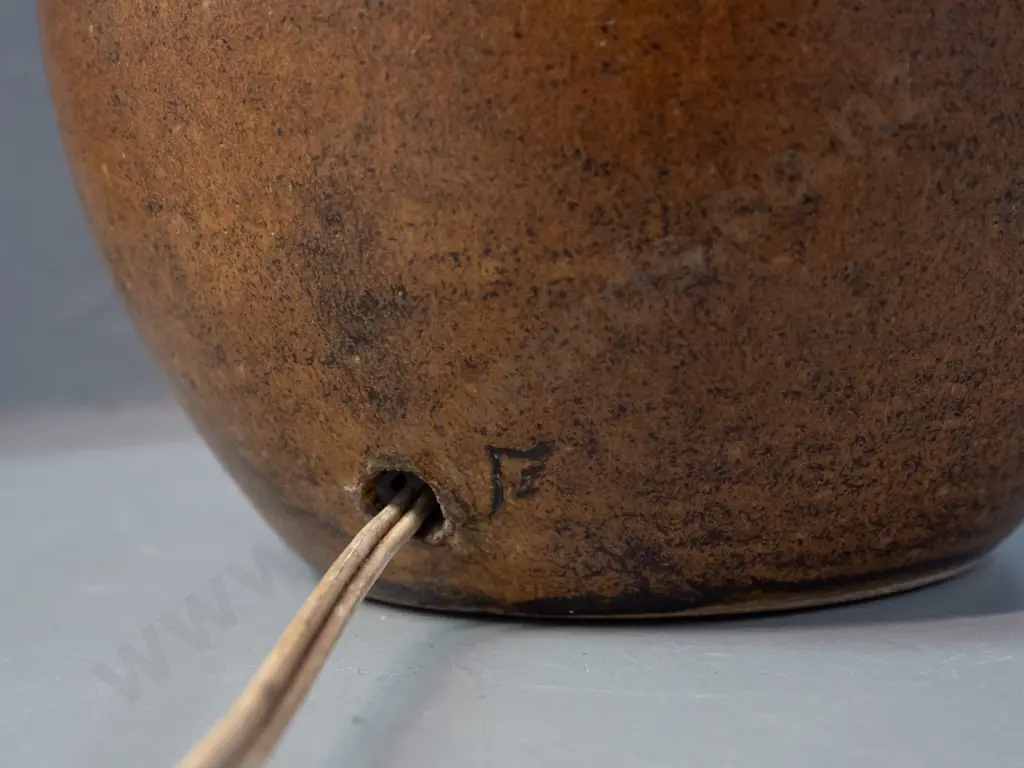 Frederika Ernsten NZ studio pottery table lamp base with retro floral print shade - going but fitting loose, wiring Image 1++