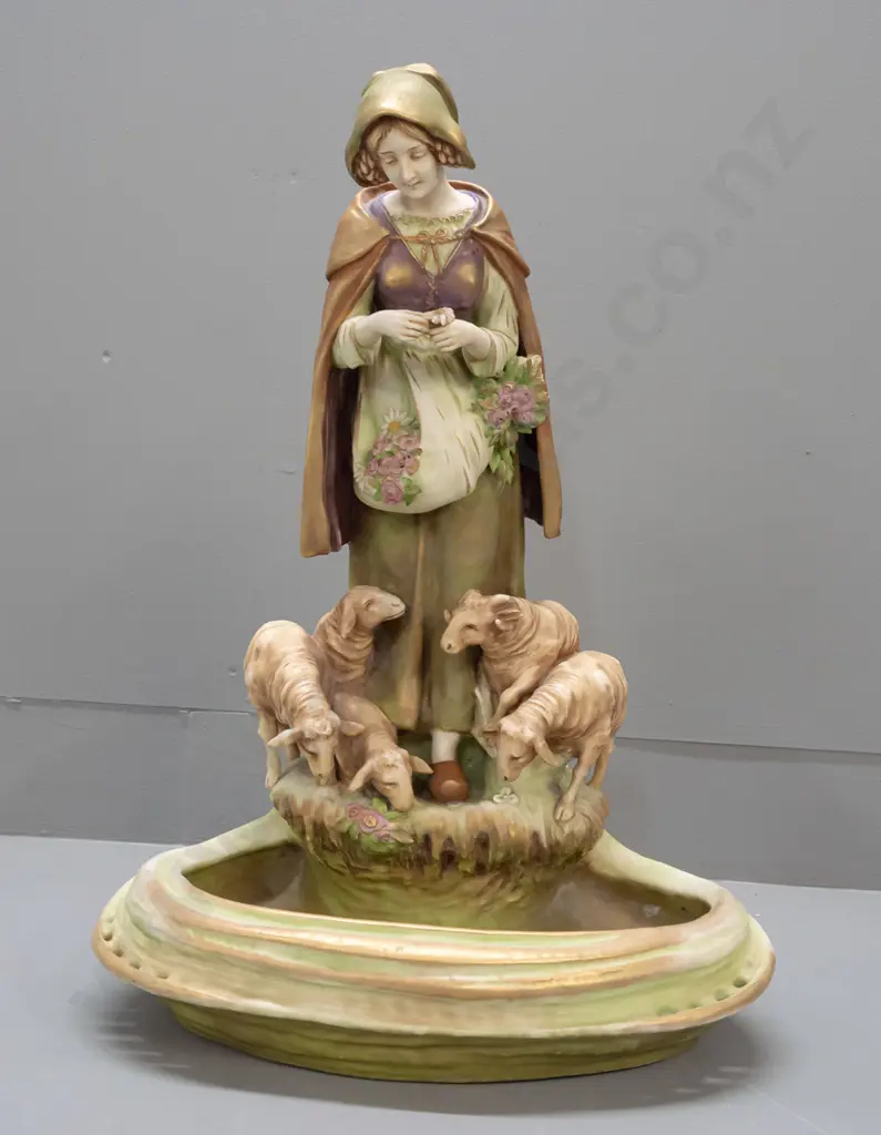 vintage large Imperial Amphora shepherdess figural vase - head repaired, ram has rubbing to one horn H-530 W-480 Image 1++
