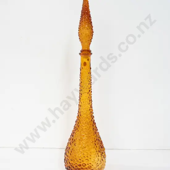 amber glass genie bottle with bubble pattern decoration H570