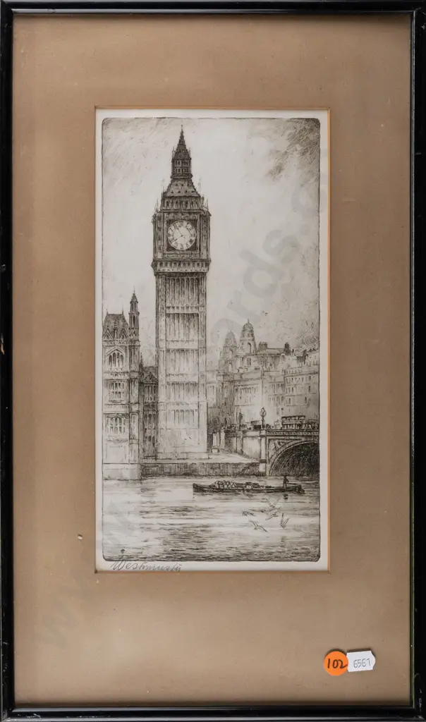 framed etching "Westminster" H250 W120 Image 1++