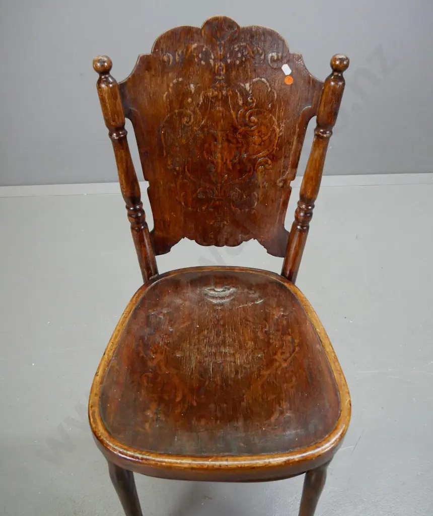 vintage Austrian beech chair with bent wood frame and press-carved back and seat. Frame loose at joins, needs tightening Image 1++