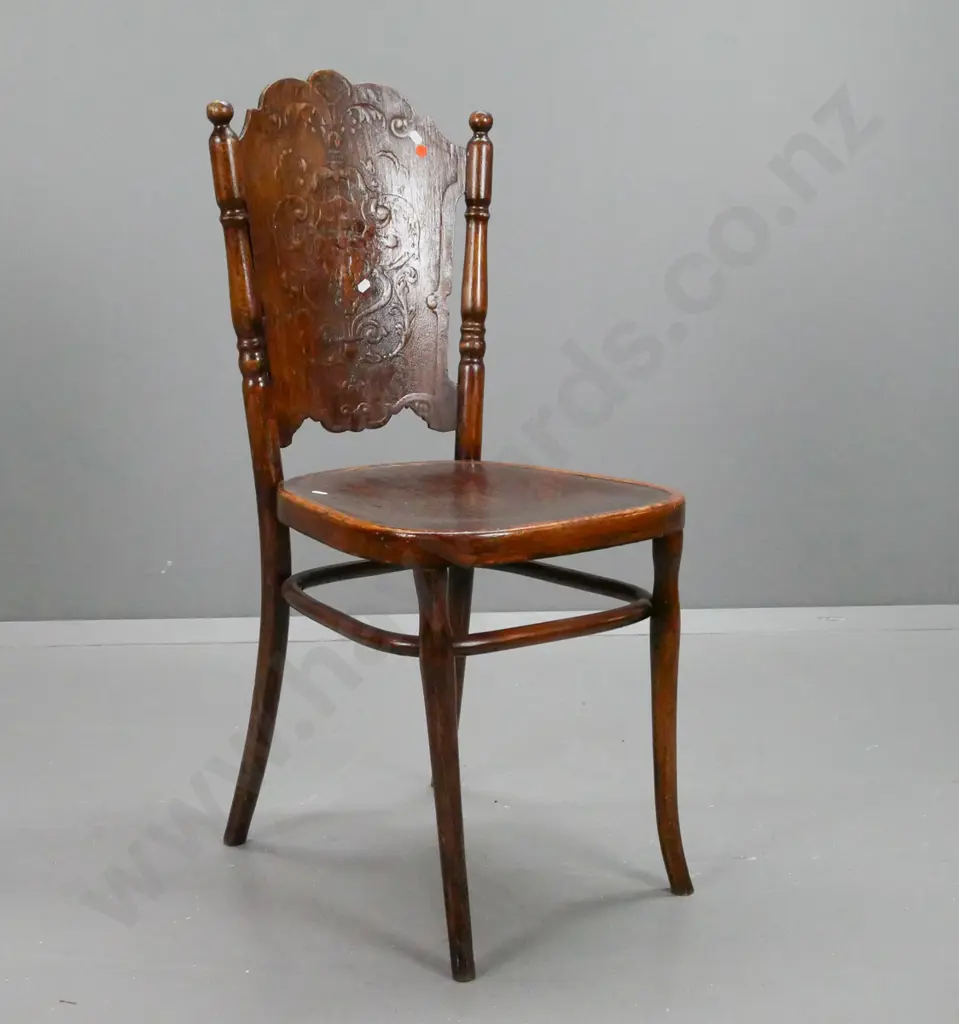 vintage Austrian beech chair with bent wood frame and press-carved back and seat. Frame loose at joins, needs tightening Image 1++