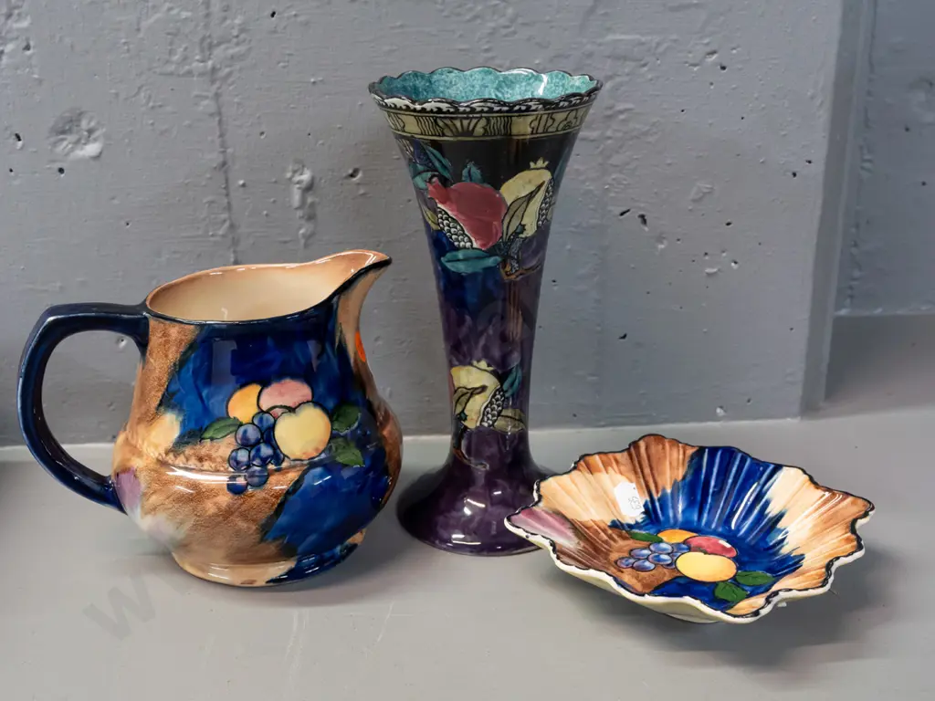 3x English hand painted items - Hancock & Sons vase signed FX Abraham H-210, Tunstall jug and small dish Image 1++