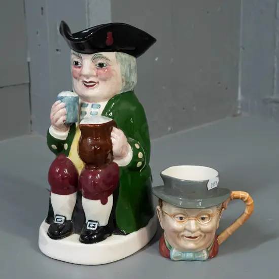 Crown Devon Fielding's large musical character jug H-230 and a Beswick small Mr. Pickwick jug with small chip to base