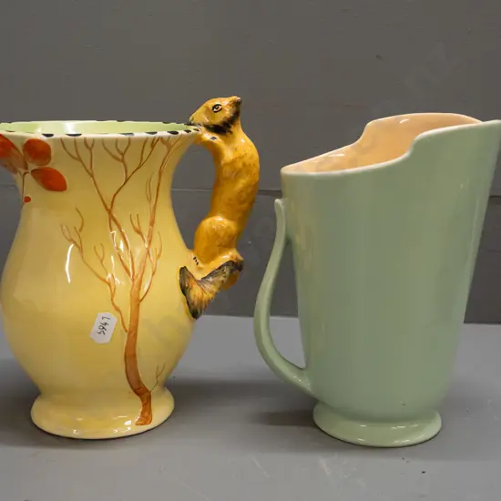 2 vintage jugs - Wade light green deco style H-180 and a Burleigh Ware with squirrel handle