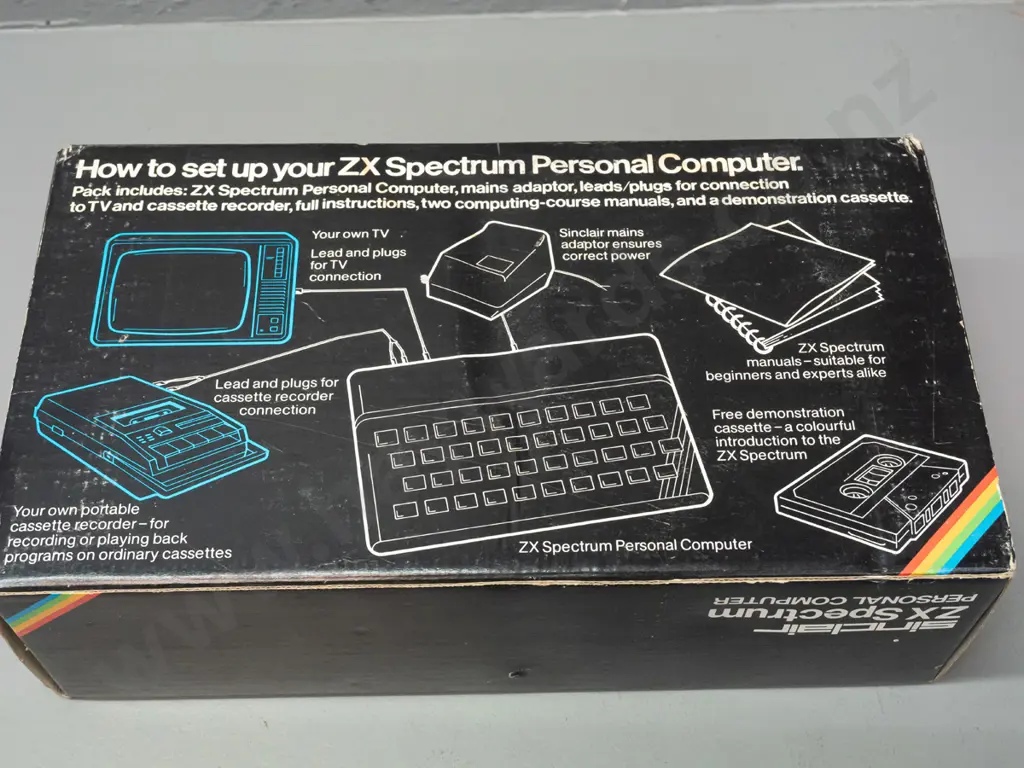 Sinclair ZX Spectrum compact computer in original box with power supply, cassette tape and manuals - untested Image 1++