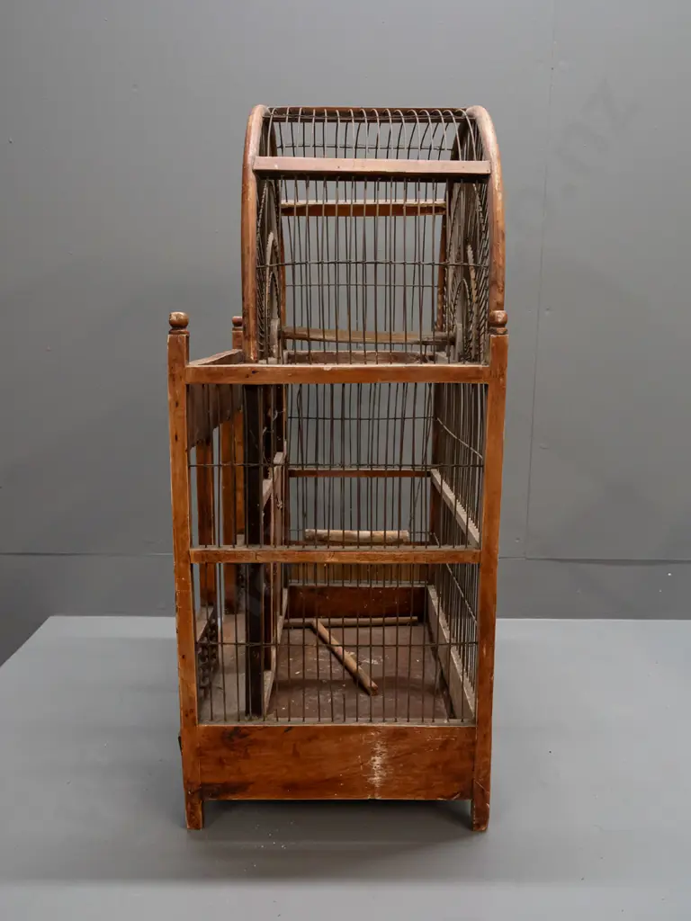 timber asian or Indian bird cage - hand-wired dome top, some corrosion and nibbling, needs a clean H-720 W-440 D-300 Image 1++