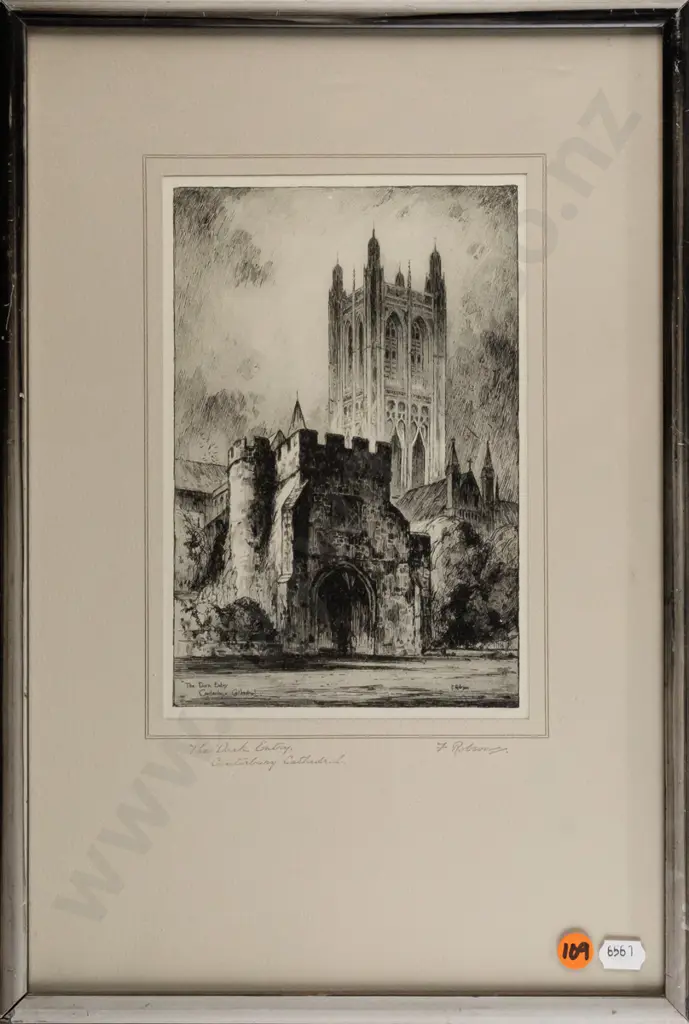 F Robson - framed etching "Canterbury Cathedral" H200 W130 Image 1++