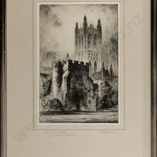 F Robson - framed etching "Canterbury Cathedral" H200 W130