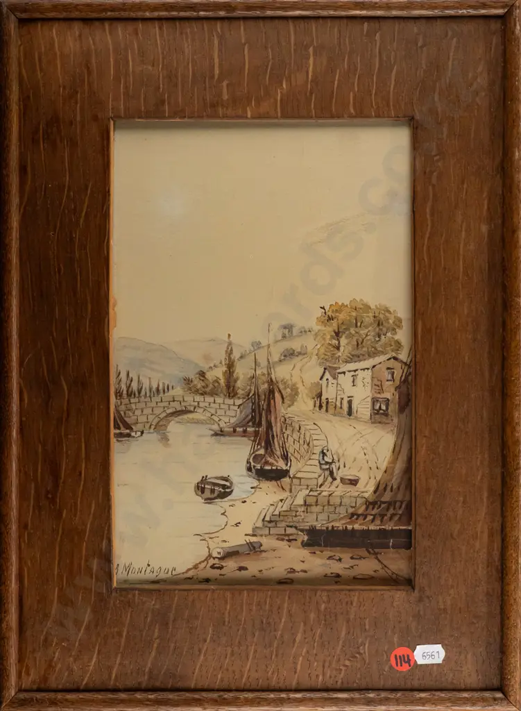 A Montague - framed watercolour - river scene H270 W170 Image 1++