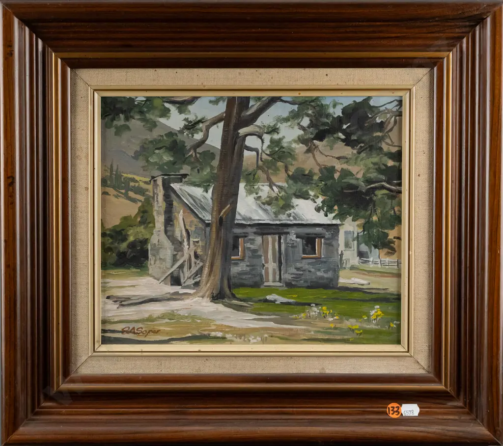 SA Soper - framed oil - stone cottage H240 W290 Image 1++