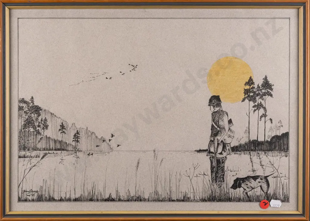 Barry Stevens '89 - framed pen "Return of the Hunter" H320 W440 Image 1++